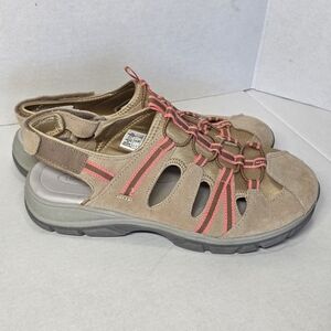 Lands End Everyday Womans Sport Sandals Sz 10B Suede Closed Toe Tan Pink
